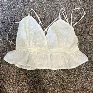 Forever 21 Cream Bustier Peplum Crop Top